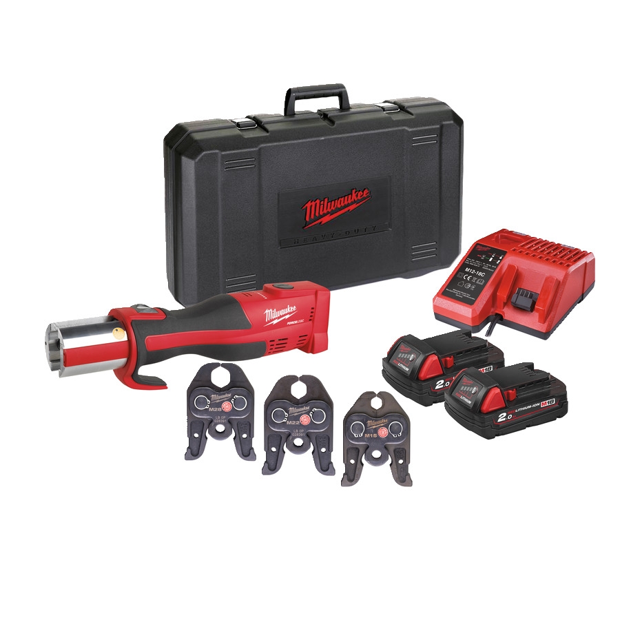 Milwaukee 4933451133 M18BLHPT-202C M-SET Bürstenloses Akku-Presswerkzeug M Pressbacken 15/22/28 18 Volt 2.0 Ah Li-ion