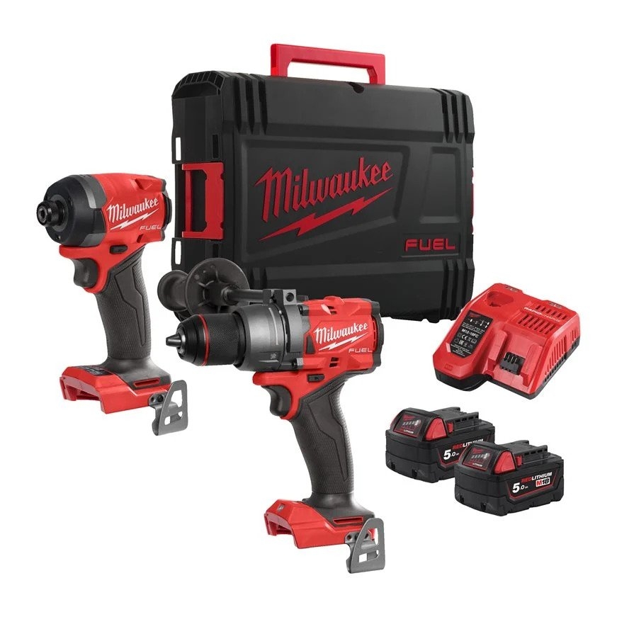 Milwaukee 4933480873 M18 FPP2A3-502X Powerpack 18V 5.0Ah Li-Ion - M18FPD3 Schlagbohrmaschine + M18FID3 Schlagschrauber im Koffer