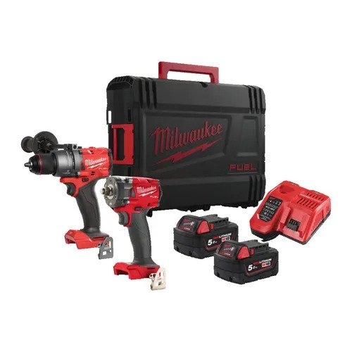 Milwaukee 4933492521 M18 FPP2B3-502X Powerpack 18V 5.0Ah Li-Ion - M18FPD3 Schlagbohrmaschine + M18FIW2F12 1/2 Schlagschrauber in HD Box