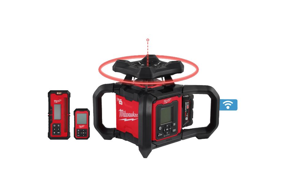 Milwaukee 4933493204 M18 RLOHV1200-501C Horizontal/vertikal rotierender roter Laser mit doppelter Fase 18V 5.0Ah Li-Ion