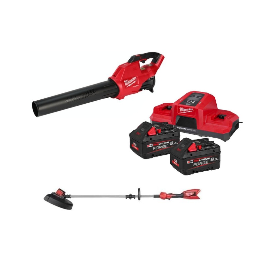 Milwaukee 4933500229 M18 Combipack Akku-Laubbläser und Kantenschneider 2x 18V 8.0Ah Akku und Ladegerät