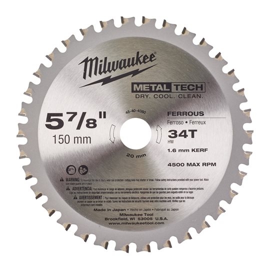 Milwaukee Zubehör 48404080 Metallsägeblatt 150 x 20 x 34T Kreissägeblatt für Metall-Handkreissägen
