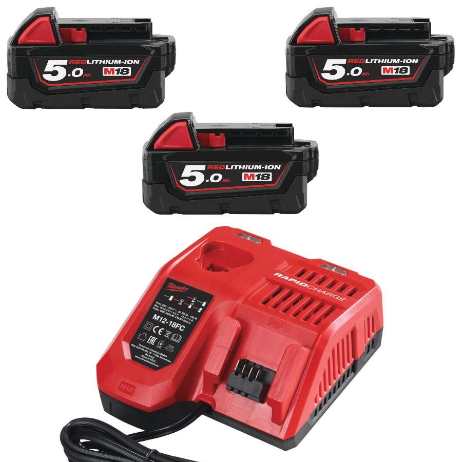 Milwaukee Zubehör 4933451423 Milwaukee  M18 NRG-503 - M18 B5 Starterset 18V 5.0Ah Redlithium-Ion + Schnelllader M12-18FC