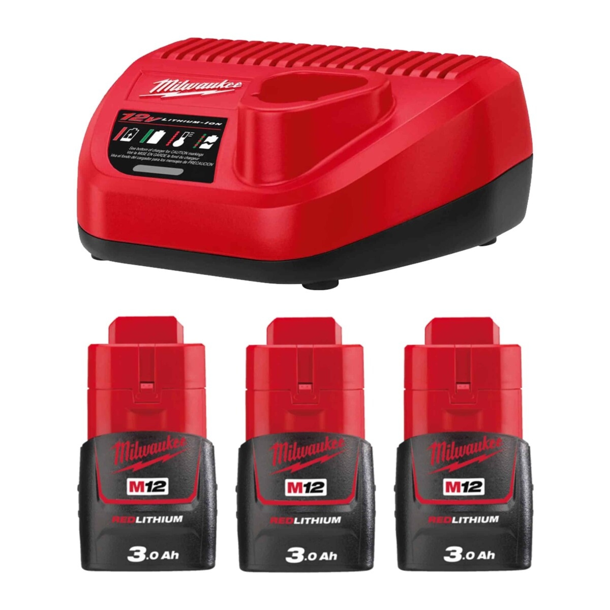 Milwaukee Zubehör 4933459207 M12 NRG-303 M12™ NRG Pack - 3 x Akku 12V 3.0Ah + C12C Ladegerät