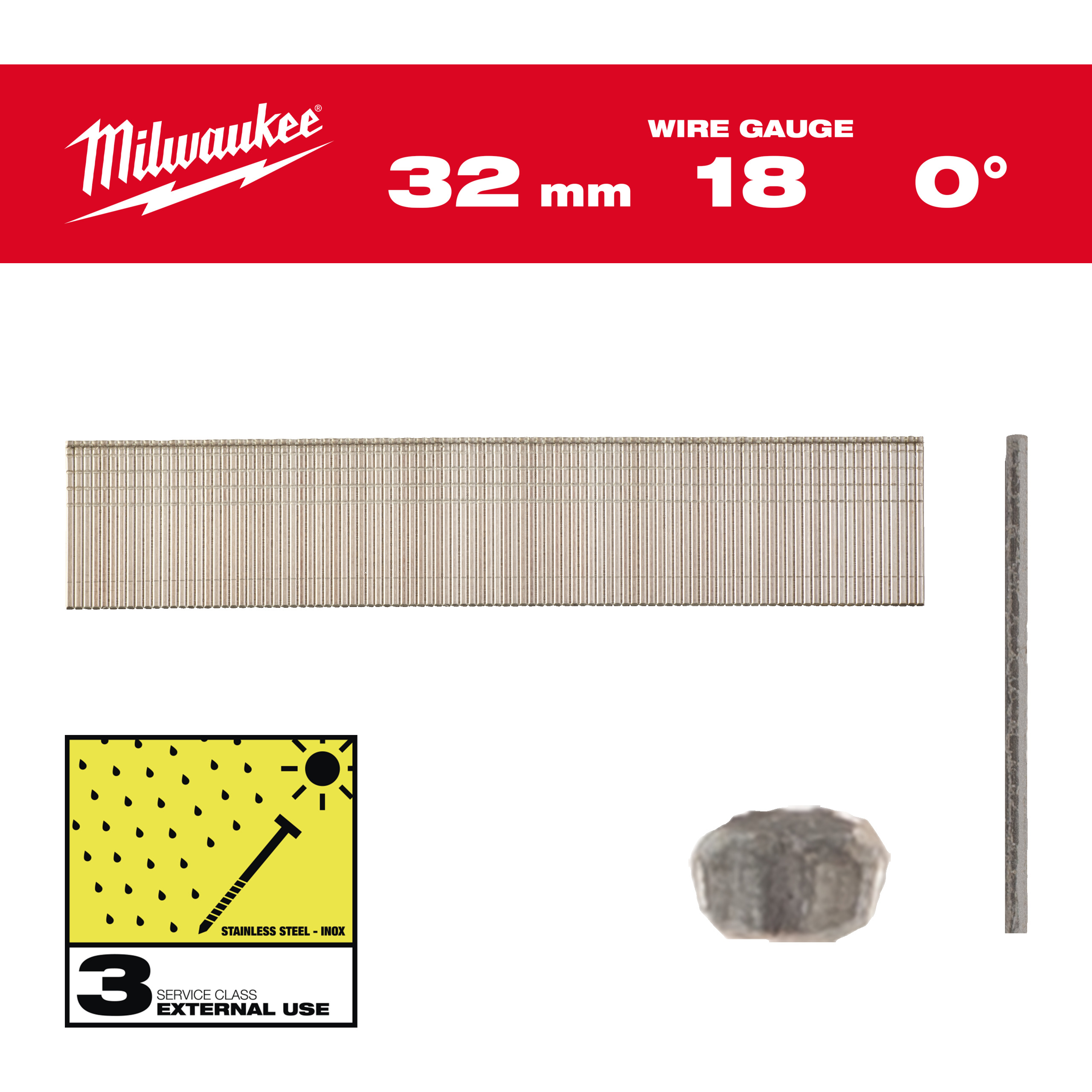 Milwaukee Zubehör 4932492561 Mini Bradnägel, 18 Gauge, dünner Kopf Inox 18G / 32 mm / SC3 - 5.000 Stück