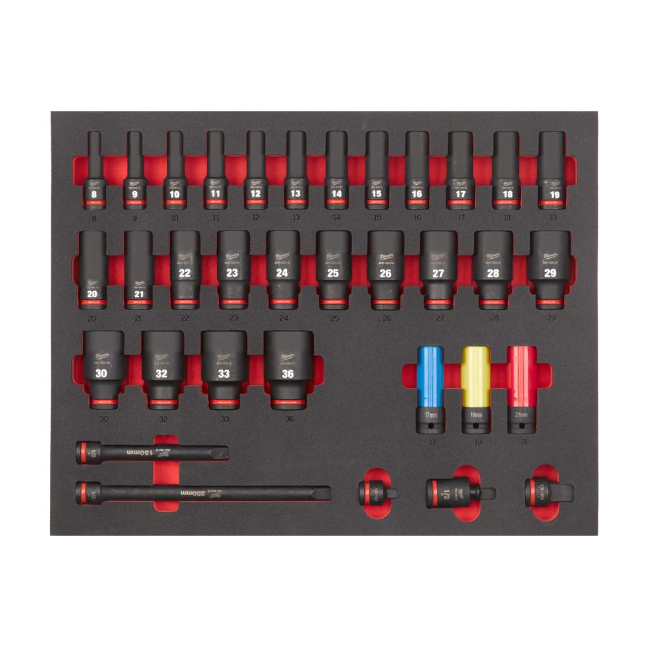Milwaukee Zubehör 4932493394 SHOCKWAVE 1/2"-Einsätze lang in Schaumstoff 
