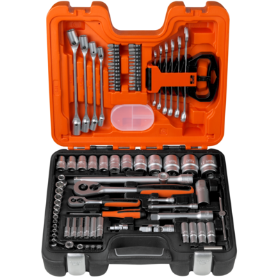 Bahco S910 1/4"- und 1/2"-Steckschlüssel-Satz, metrisch, Sechskant, lange Ausführung inklusive Ring-Maulschlüssel-Satz – 92-teilig