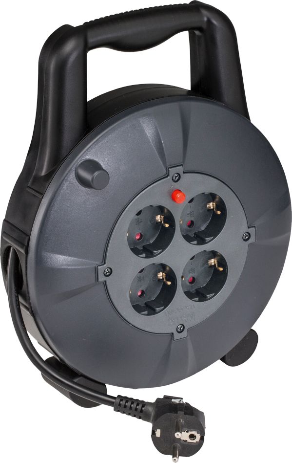 Schwabe 16086 Kunststoffkabeltrommel 230V/16A IP20 Vinyl H05VV-F 3G1.5 Schwarz/Grau 10m