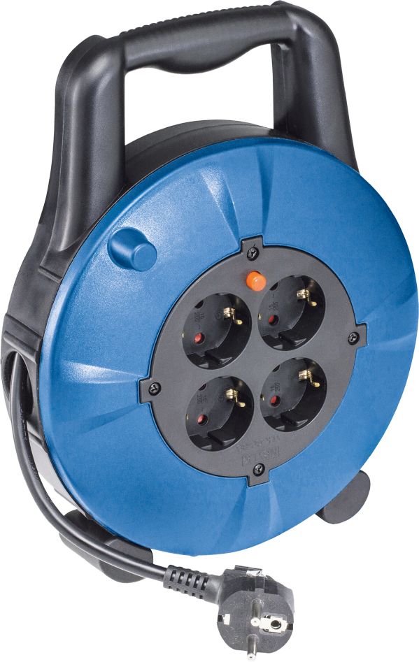 Schwabe 16094 Kunststoffkabeltrommel 230V/16A IP20 Vinyl H05VV-F 3G1.5 Schwarz/Blau 10m