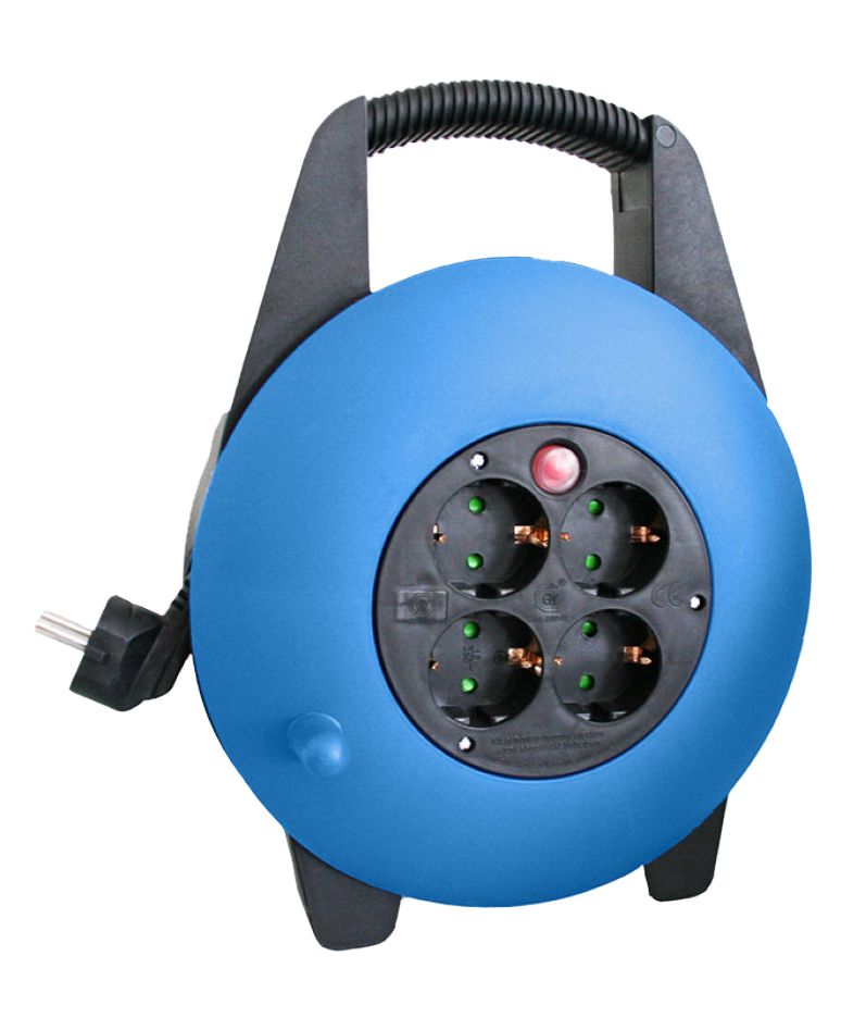 Schwabe 16095 Kunststoff-Kabeltrommel 230V/16A IP20 Vinyl H05VV-F 3G1.5 Schwarz/Blau 15m