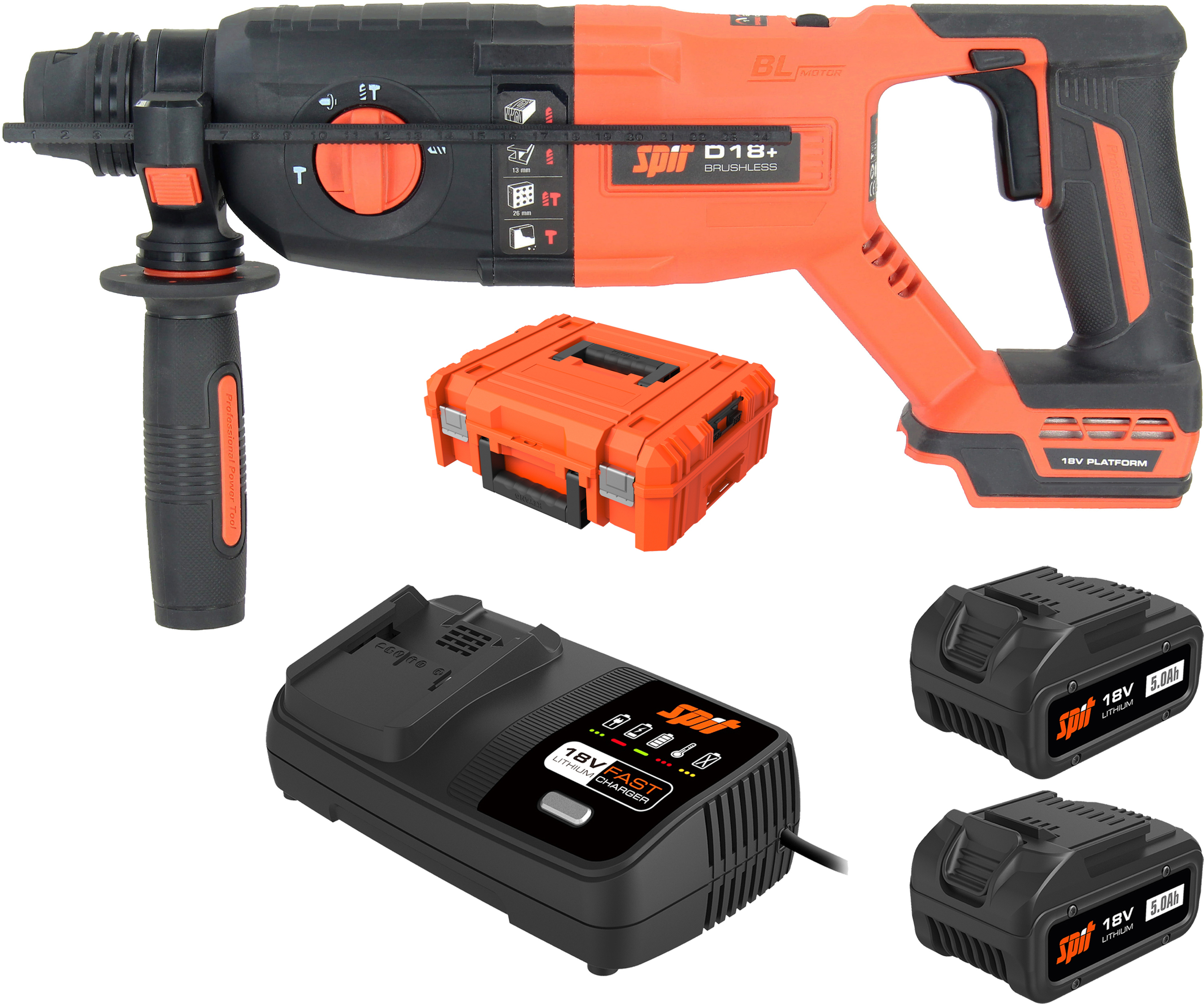 Spit 695974 D18+ Akku-Kombihammer SDS-Plus 18 Volt 5.0Ah Li-Ion im Koffer