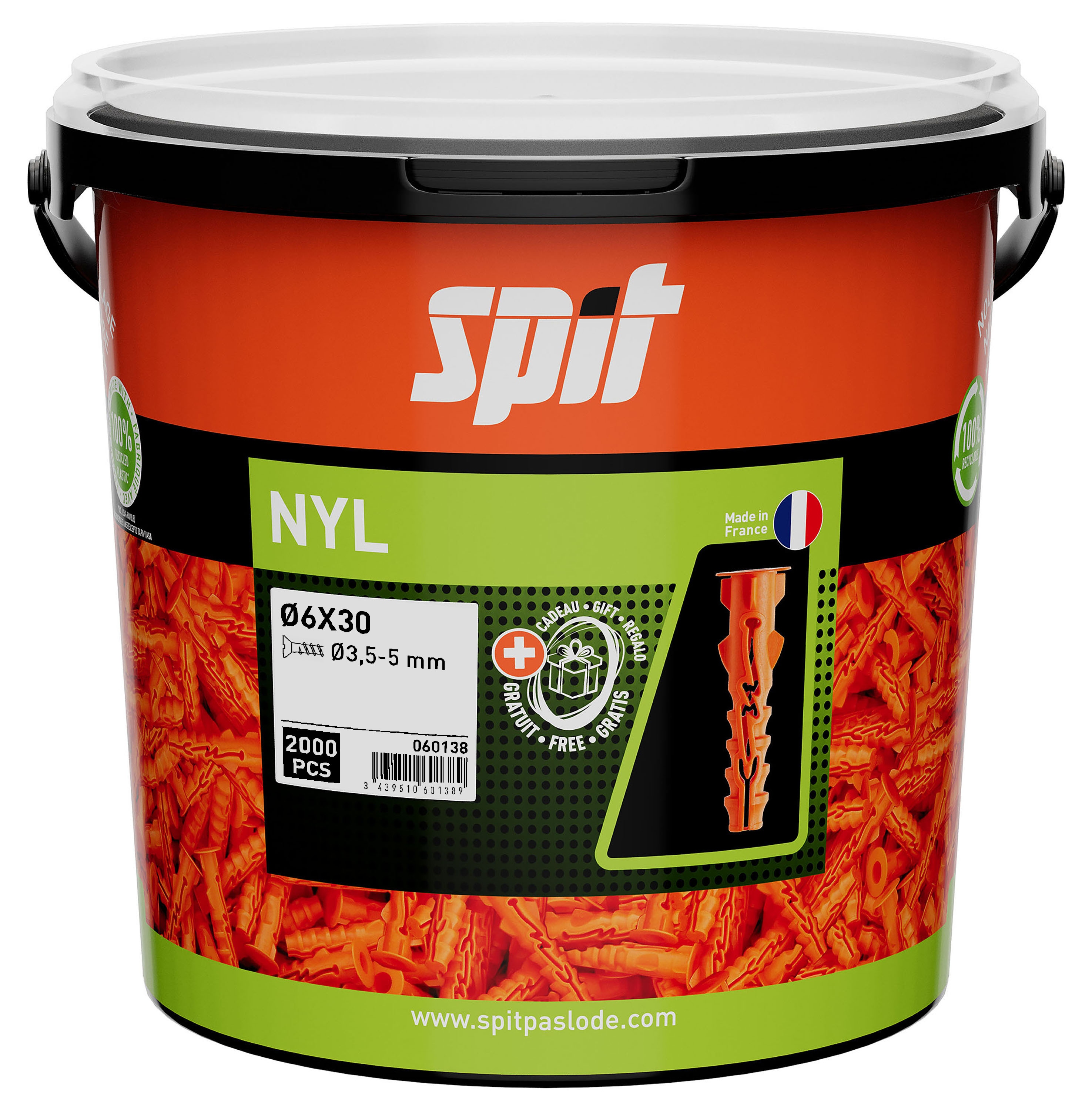 Spit Befestigung 060138 NYL 6 x 30 Nylon Stecker mit Kragen 2000 Stück